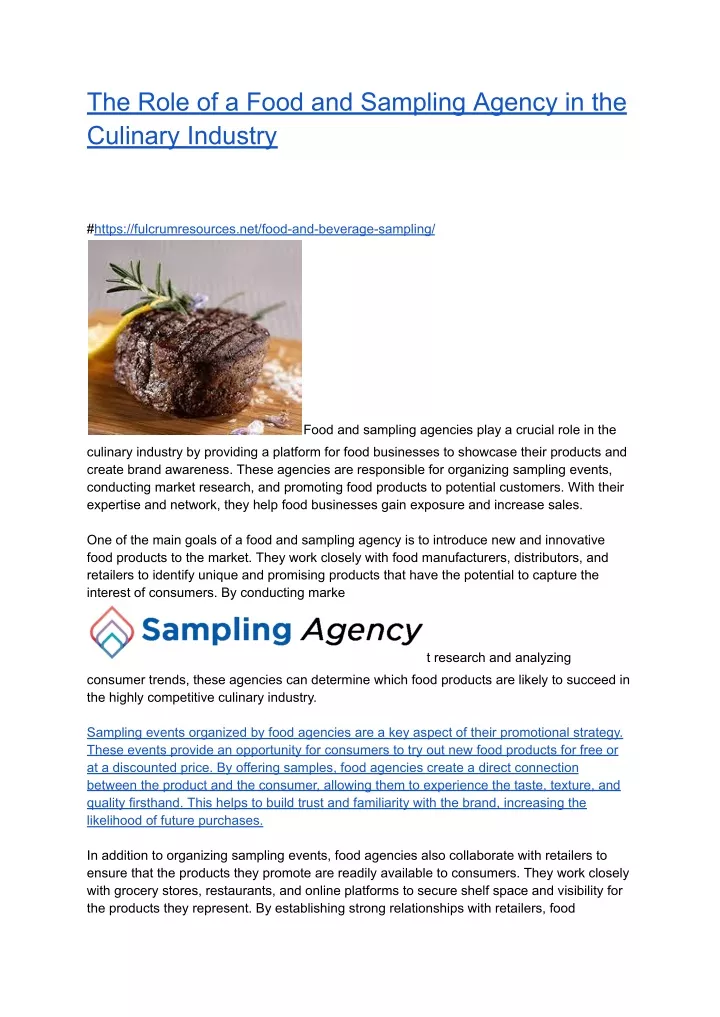 the role of a food and sampling agency