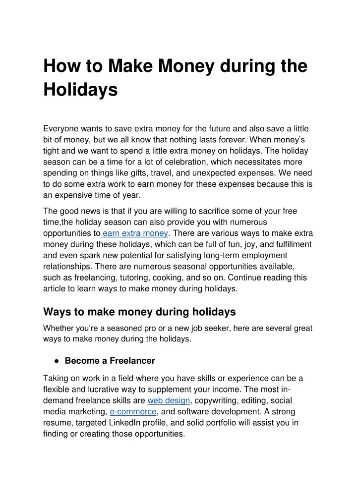 how to make money during the holidays