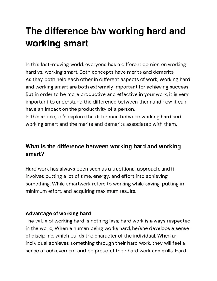 the difference b w working hard and working smart