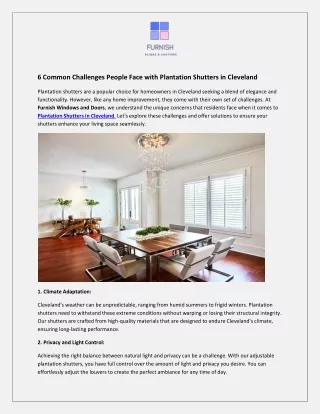 6 Common Challenges People Face with Plantation Shutters in Cleveland