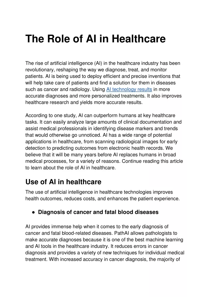 the role of ai in healthcare