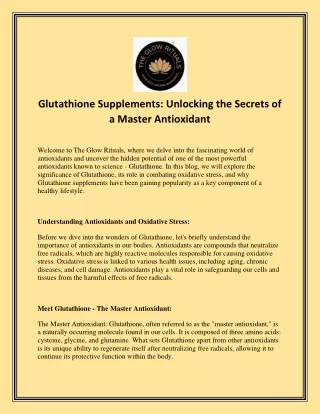 Glutathione Supplements Unlocking the Secrets of a Master Antioxidant