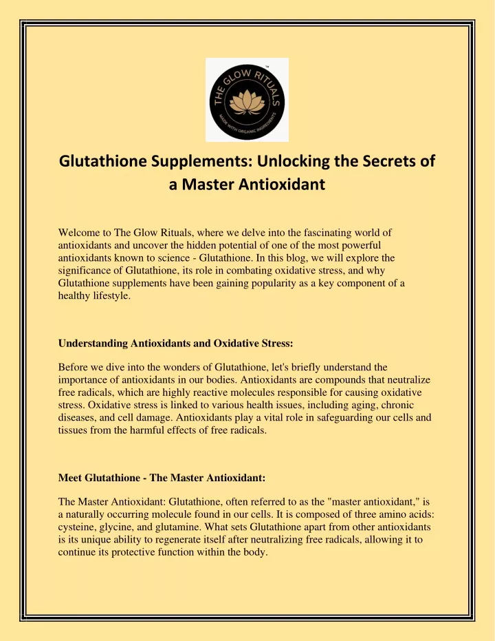 glutathione supplements unlocking the secrets