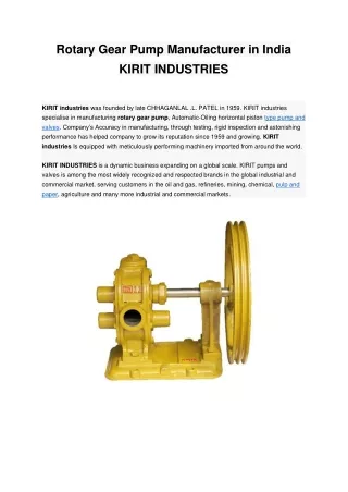 Rotary Gear Pump Manufacturers in India | Kirit Industries