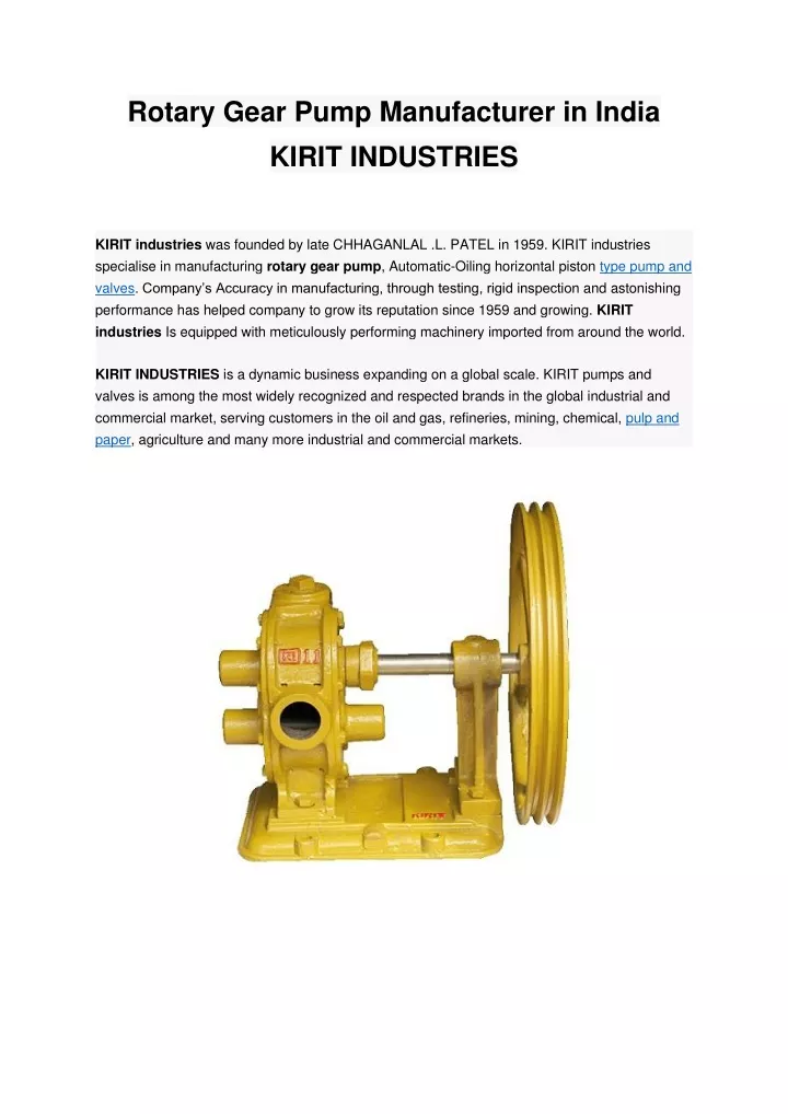 rotary gear pump manufacturer in india kirit
