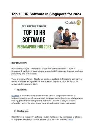 Top 10 HR Software in Singapore
