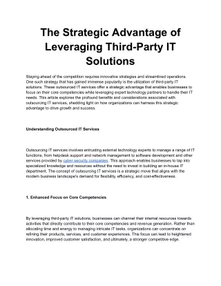 The Strategic Advantage of Leveraging Third-Party IT Solutions