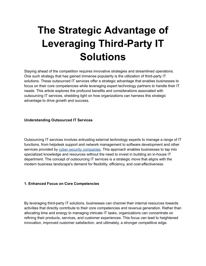 the strategic advantage of leveraging third party