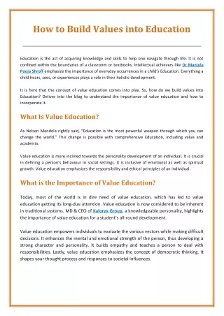 Incorporating Value Education in Teaching