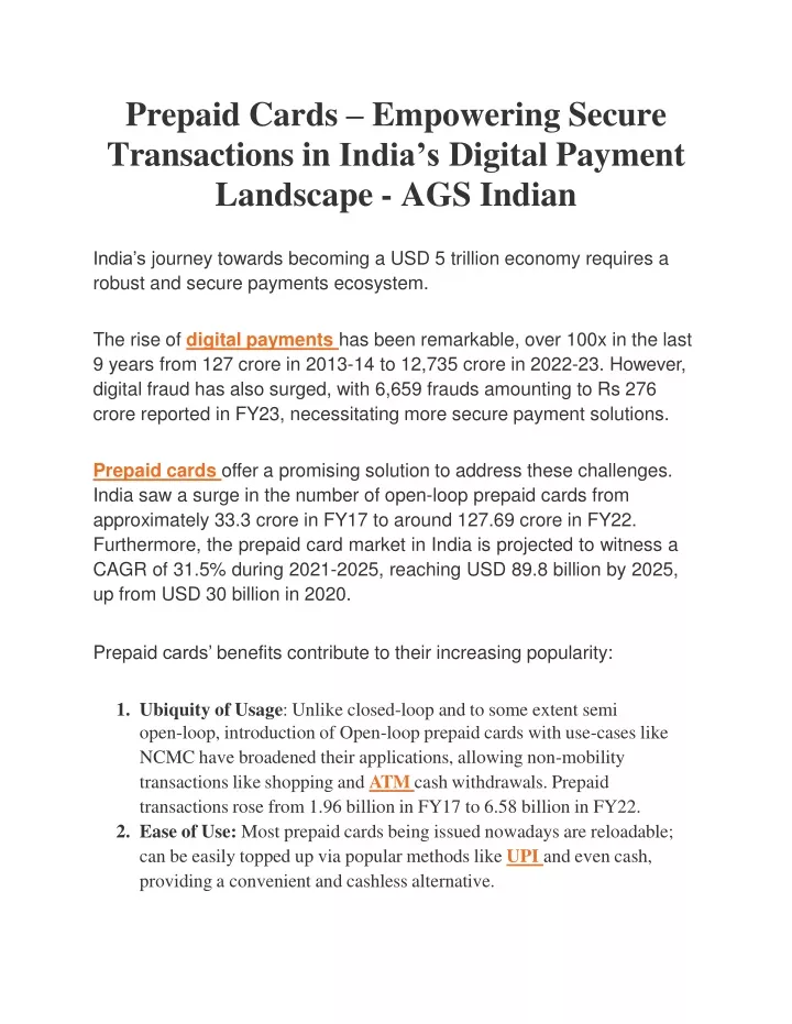 prepaid cards empowering secure transactions in india s digital payment landscape ags indian