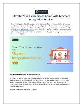 Elevate Your E-commerce Game with Magento Integration Services