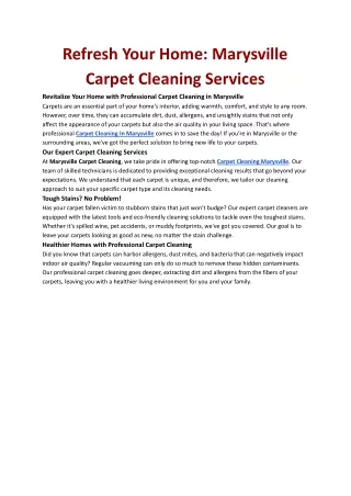 Refresh Your Home: Marysville Carpet Cleaning Services