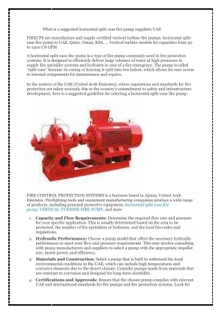 What is a suggested horizontal split case fire pump suppliers UAE