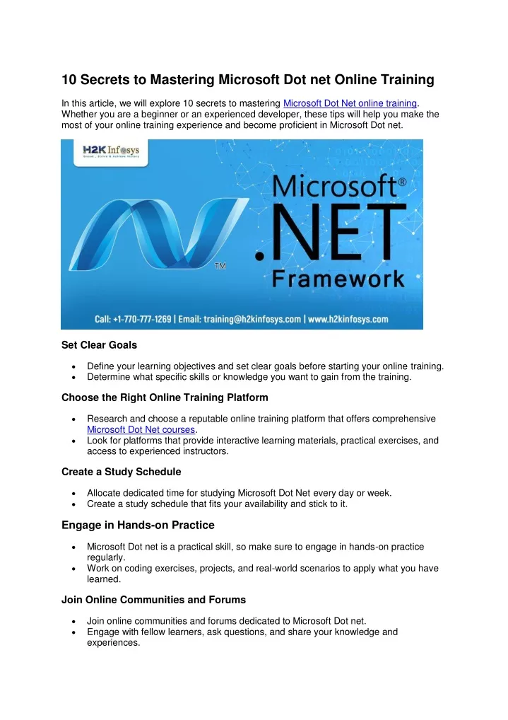 10 secrets to mastering microsoft dot net online