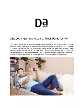 Why you must have a pair of Track Pants for Men?
