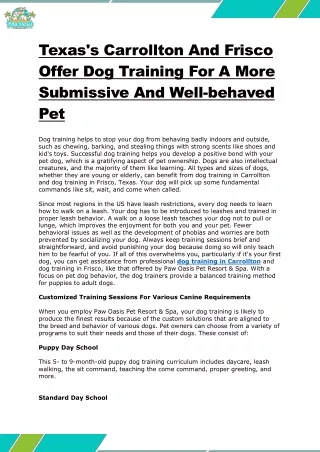 Texas's Carrollton And Frisco Offer Dog Training For A More Submissive And Well-