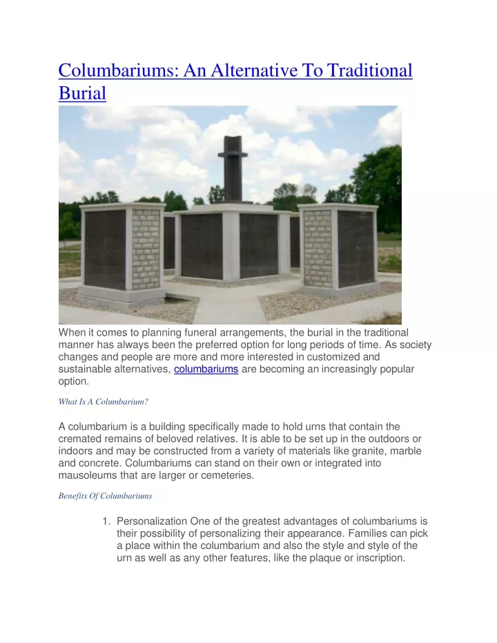 columbariums an alternative to traditional burial