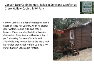Canyon Lake Cabin Rentals Relax in Style and Comfort at Creek Hollow Cabins & RV Park
