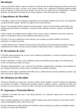 Morofinil: Um Observar Detalhado sobre o assunto seu Choque na Perda de peso