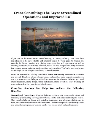 Crane Consulting The Key to Streamlined Operations and Improved ROI