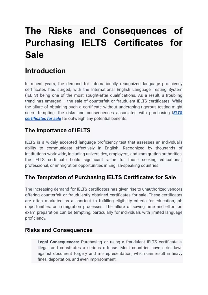 the risks and consequences of purchasing ielts