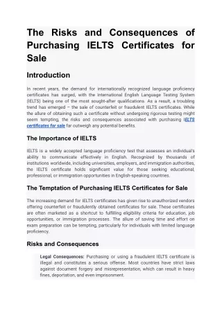 The Risks and Consequences of Purchasing IELTS Certificates for Sale