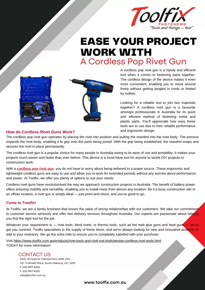 ease your project work with a cordless pop rivet