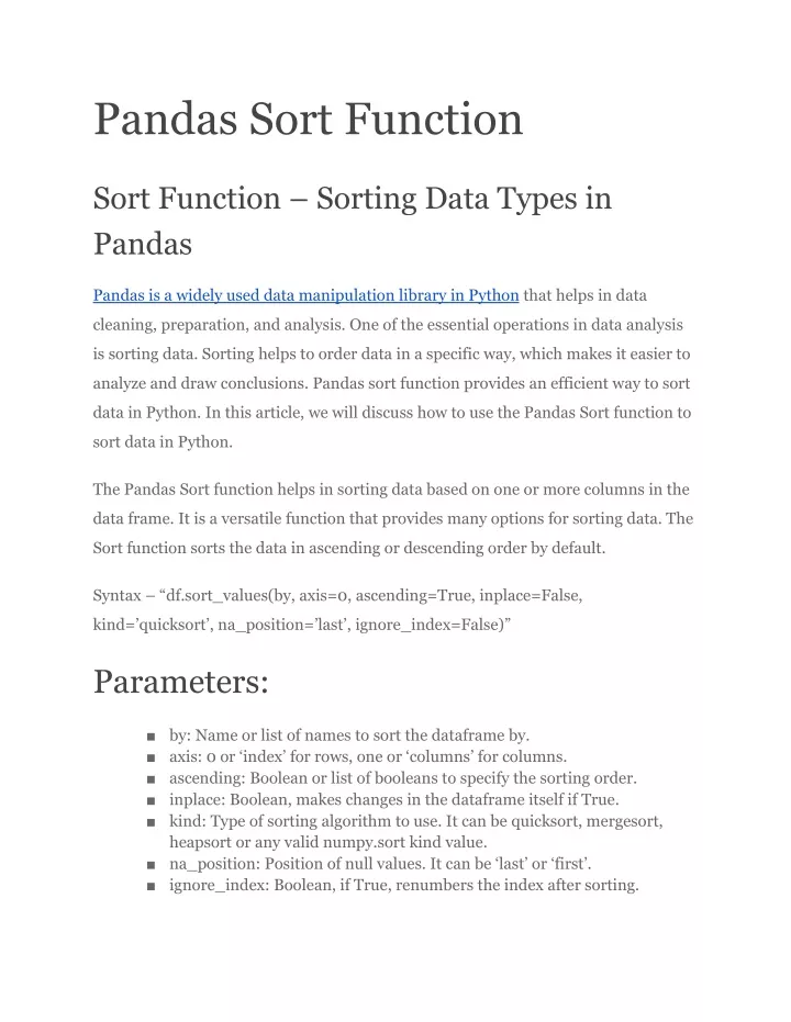 pandas sort function