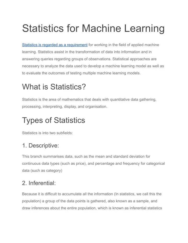 statistics for machine learning