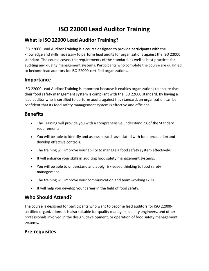 iso 22000 lead auditor training