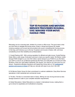 Top 10 Packers and Movers Service Providers in Dubai, UAE_ Making Your Move Hassle-Free