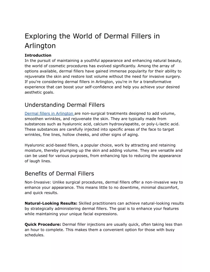exploring the world of dermal fillers in arlington