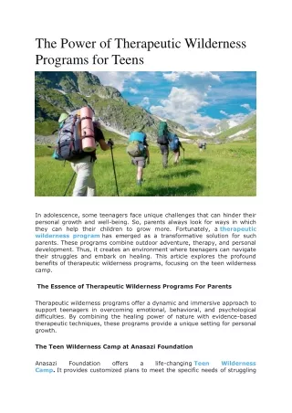 The Power of Therapeutic Wilderness Programs for Teens
