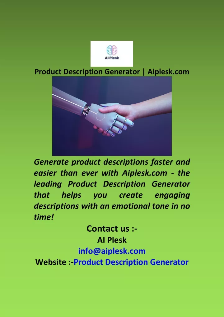 product description generator aiplesk com