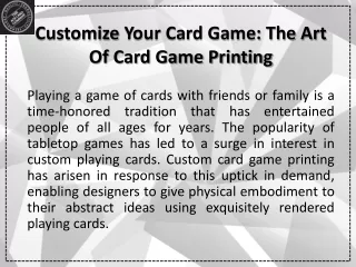 Customize Your Card Game: The Art Of Card Game Printing