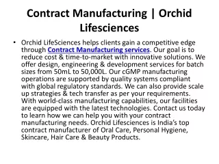 Contract Manufacturing | Orchid Lifesciences