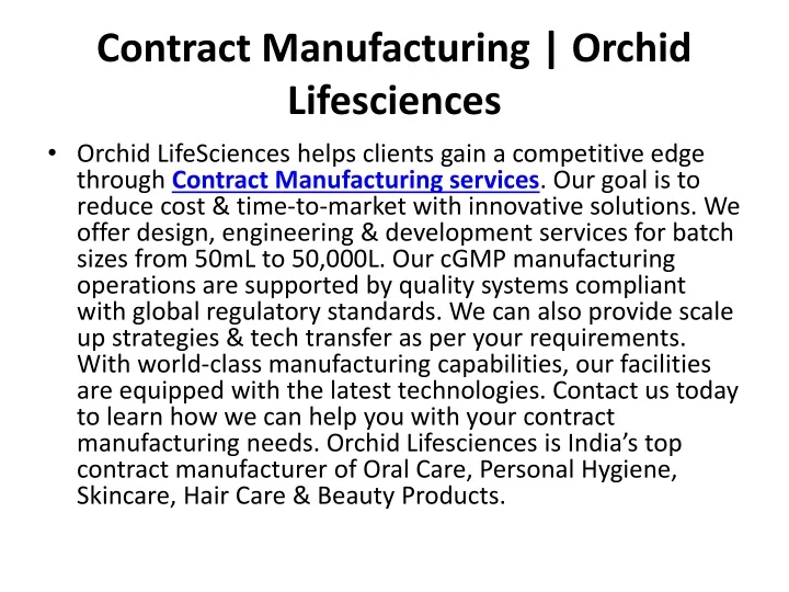 contract manufacturing orchid lifesciences
