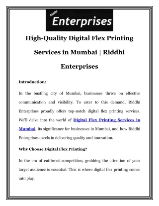 Digital Flex Printing Services in Mumbai |Call-9870284140|Riddhienterprises