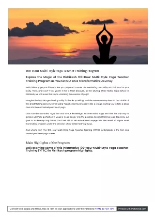 The 100-hour multi-style yoga teacher training program