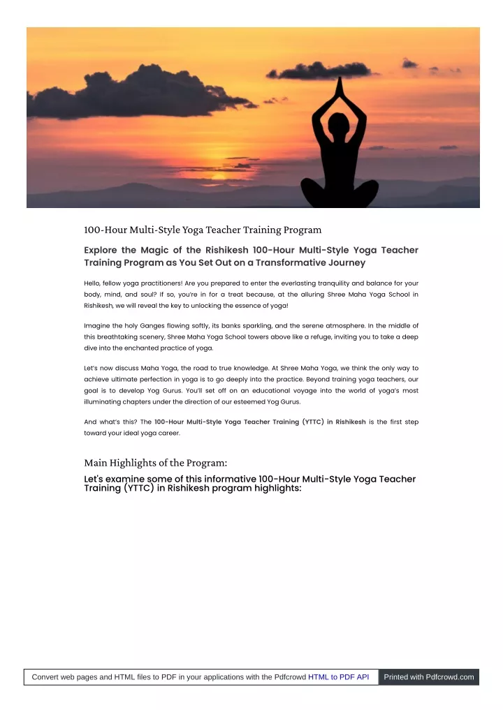 100 hour multi style yoga teacher training program