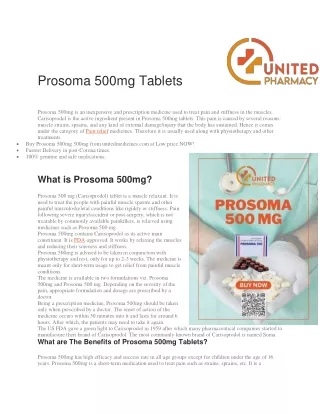 Prosoma 500mg Tablet | Uses, Dosage, Side effects, Price | Unitedmedicines