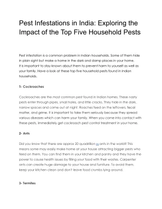 Pest Infestations in India Exploring the Impact of the Top Five Household Pests