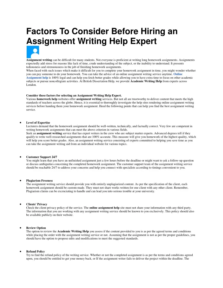 factors to consider before hiring an assignment