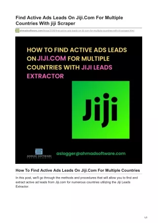Find Active Ads Leads On JijiCom For Multiple Countries With jiji Scraper