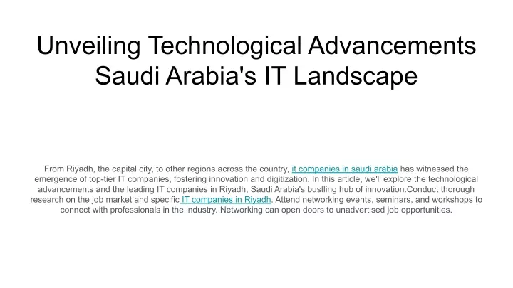 unveiling technological advancements saudi arabia