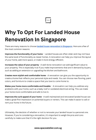 Why To Opt For Landed House Renovation In Singapore