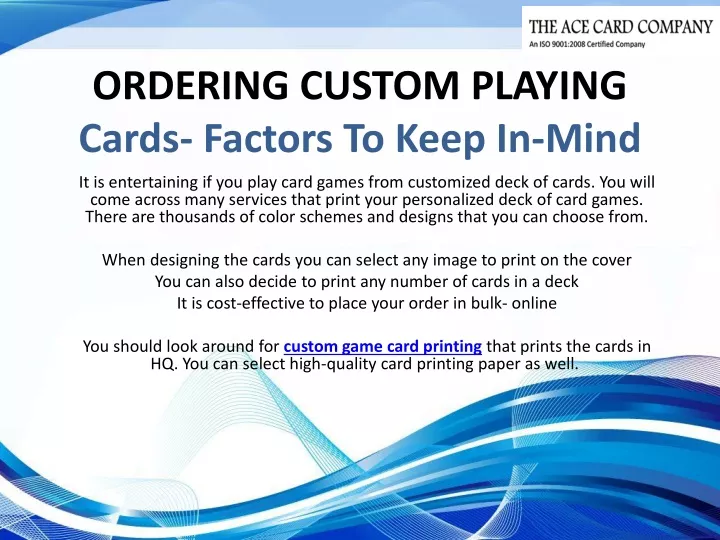 ordering custom playing cards factors to keep in mind