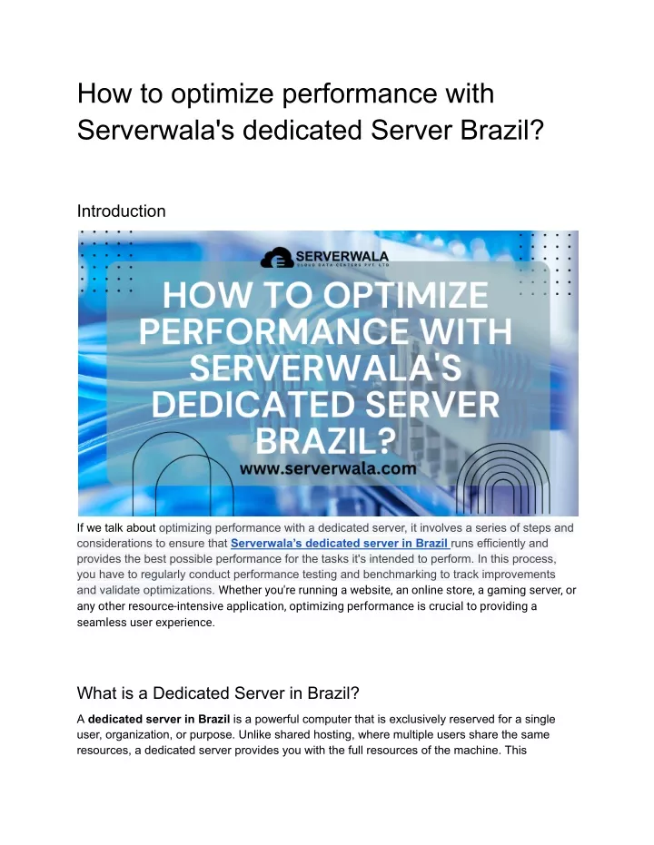 how to optimize performance with serverwala