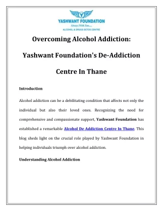 Alcohol De Addiction Centre In Thane| Call- 9319460103 |Yashwant Foundation