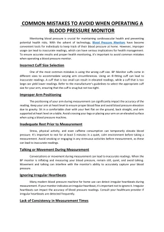 Common Mistakes to Avoid When Operating a Blood Pressure Monitor